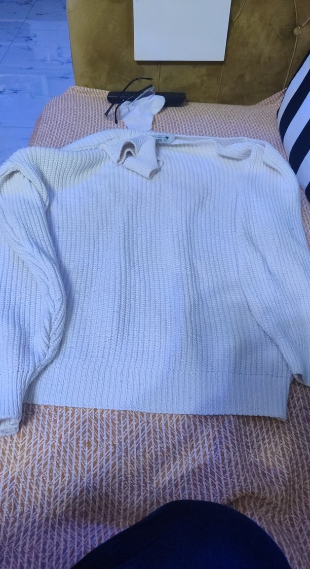 Beyaz Kadın Örgü Triko Kazak - Görsel 2