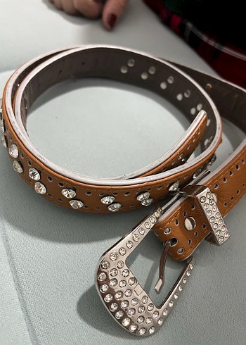 Kahverengi Taşlı Kadın Deri Kemer - Görsel 3