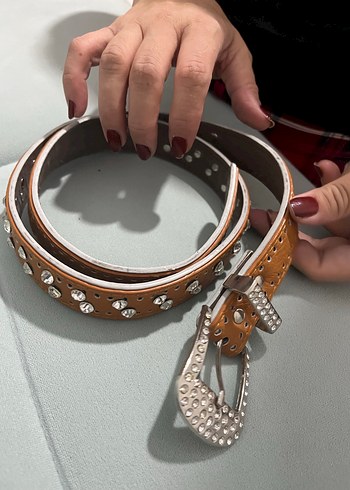 Kahverengi Taşlı Kadın Deri Kemer - Görsel 2