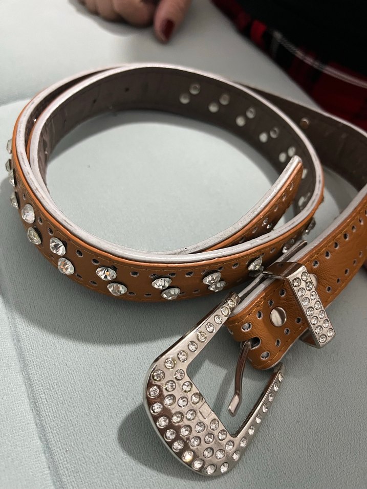 Kahverengi Taşlı Kadın Deri Kemer - Görsel 3