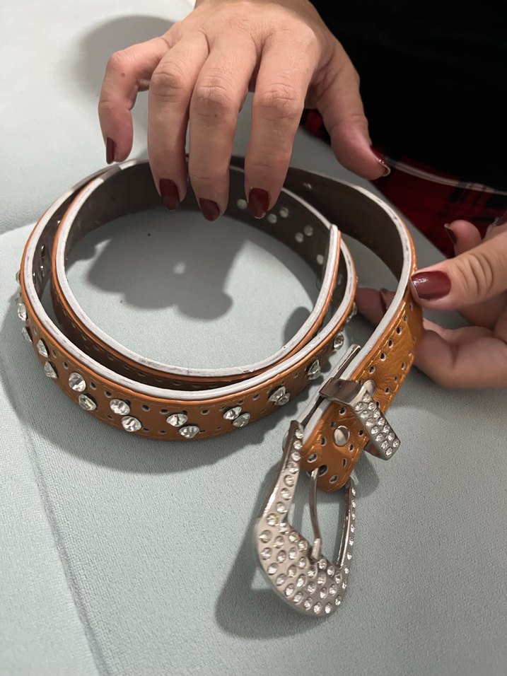 Kahverengi Taşlı Kadın Deri Kemer - Görsel 2