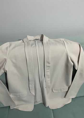 Bej Kadın Blazer, Notch Yaka, Normal Boy - Görsel 2