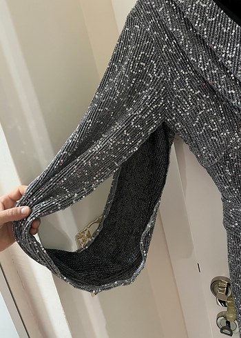 Gri Drapeli Elbise - Görsel 2