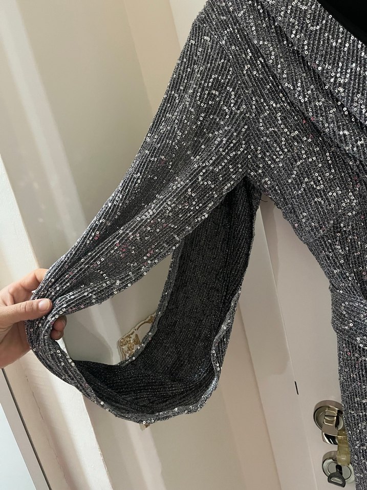 Gri Drapeli Elbise - Görsel 2