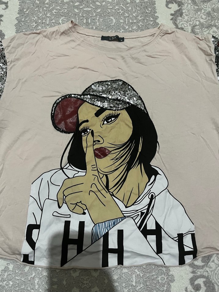 Kızlar için Pembe Baskılı Tişört - Görsel 3