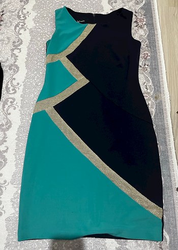 Turkuaz Siyah Drapeli Uzun Abiye Elbise - Görsel 2