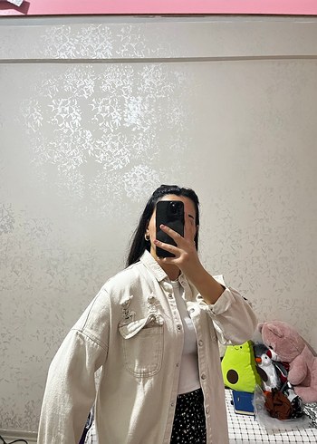 Kadın Beyaz Oversize Denim Ceket - Görsel 4