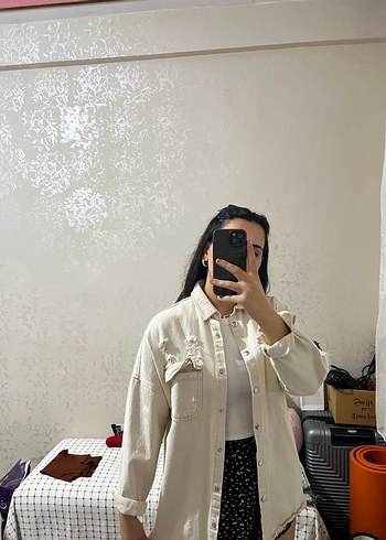 Kadın Beyaz Oversize Denim Ceket - Görsel 3