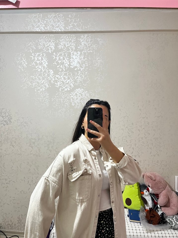 Kadın Beyaz Oversize Denim Ceket - Görsel 4