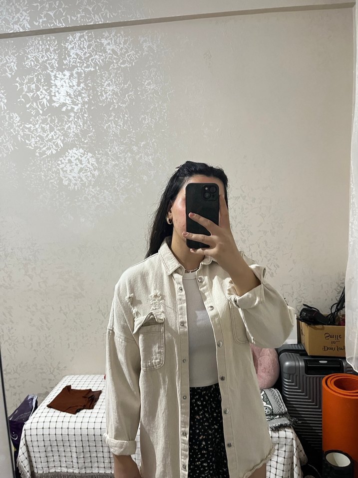 Kadın Beyaz Oversize Denim Ceket - Görsel 2