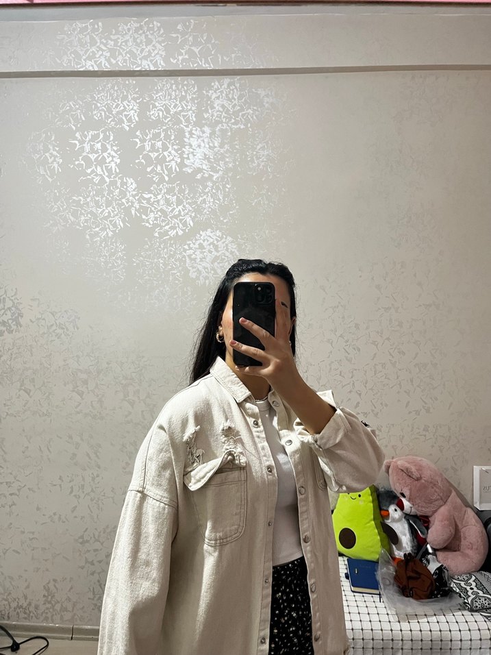 Kadın Beyaz Oversize Denim Ceket - Görsel 5