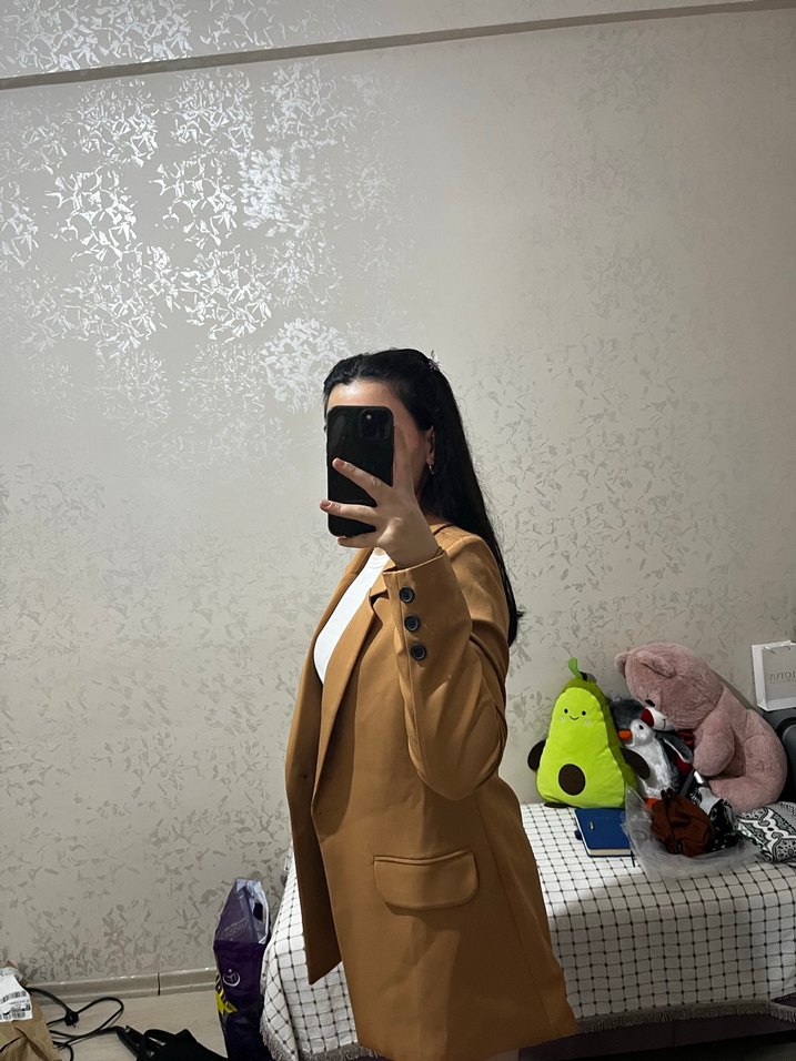Bej Kadın Midi Blazer Ceket - Görsel 3