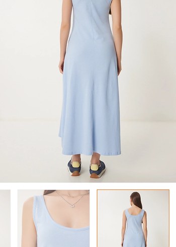 Mavi V Yakalı Uzun Kadın Elbise - Görsel 2