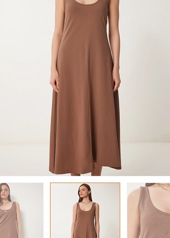 Bej Süet Salaş Uzun Kadın Elbise - Görsel 2