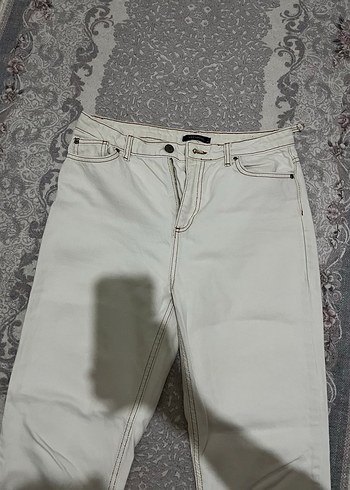 Beyaz Rahat Kesim Kadın Kot Pantolon - Görsel 2