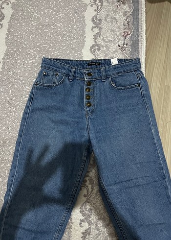 Düğmeli Mavi Kadın Denim Pantolon - Görsel 2
