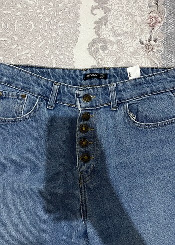 Düğmeli Mavi Kadın Denim Pantolon - Görsel 4