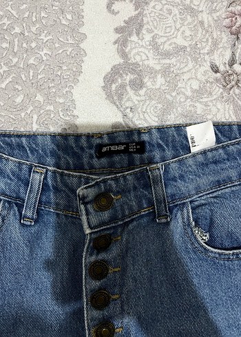 Düğmeli Mavi Kadın Denim Pantolon - Görsel 3