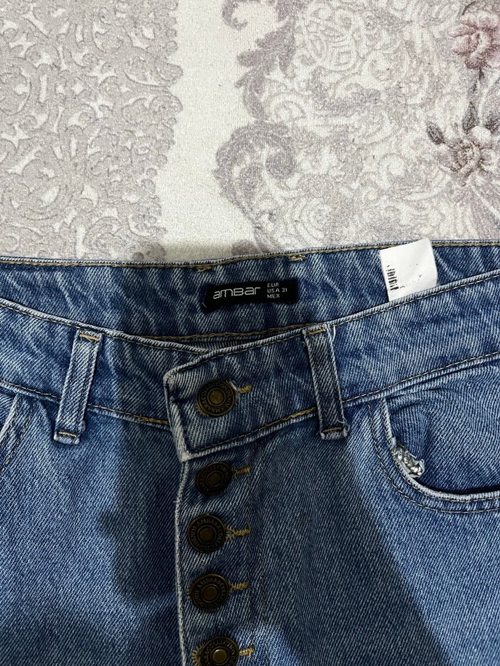 Düğmeli Mavi Kadın Denim Pantolon - Görsel 3