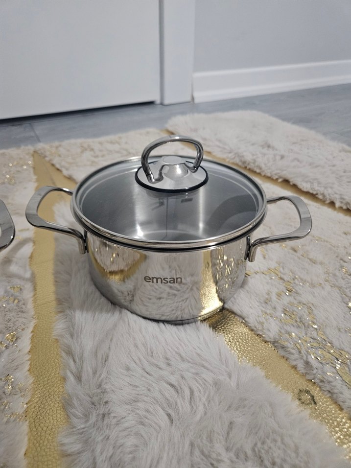 Parlak Altın Emisan Çelik Tencere Seti - Görsel 2