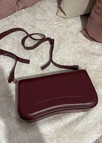 Bordo Deri Kadın Çanta Tokalı Modern Klasik