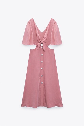 Zara Pembe Cut Out Detaylı Zara Midi Elbise