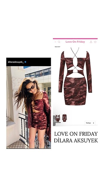 m Beden kahverengi Renk Kahverengi Desenli Love On Friday Elbise