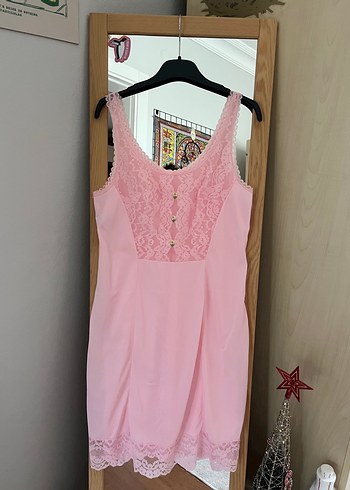 Pembe Dantelli Midi Gecelik - Görsel 3
