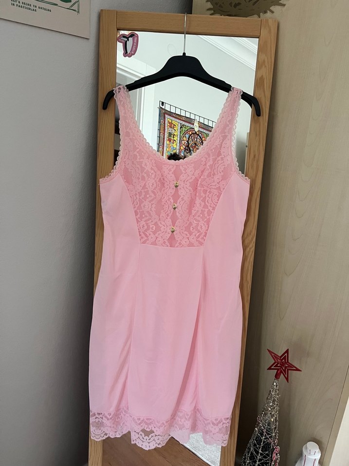 Pembe Dantelli  Midi Gecelik - Görsel 2