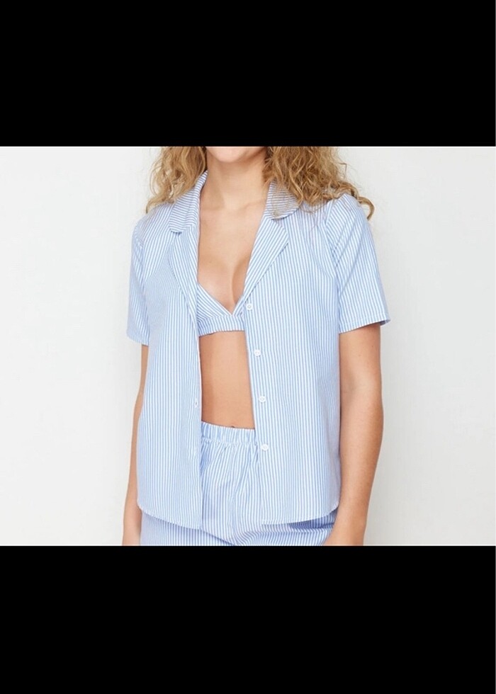 Mavi çizgili sabahlık gömlek - Görsel 2