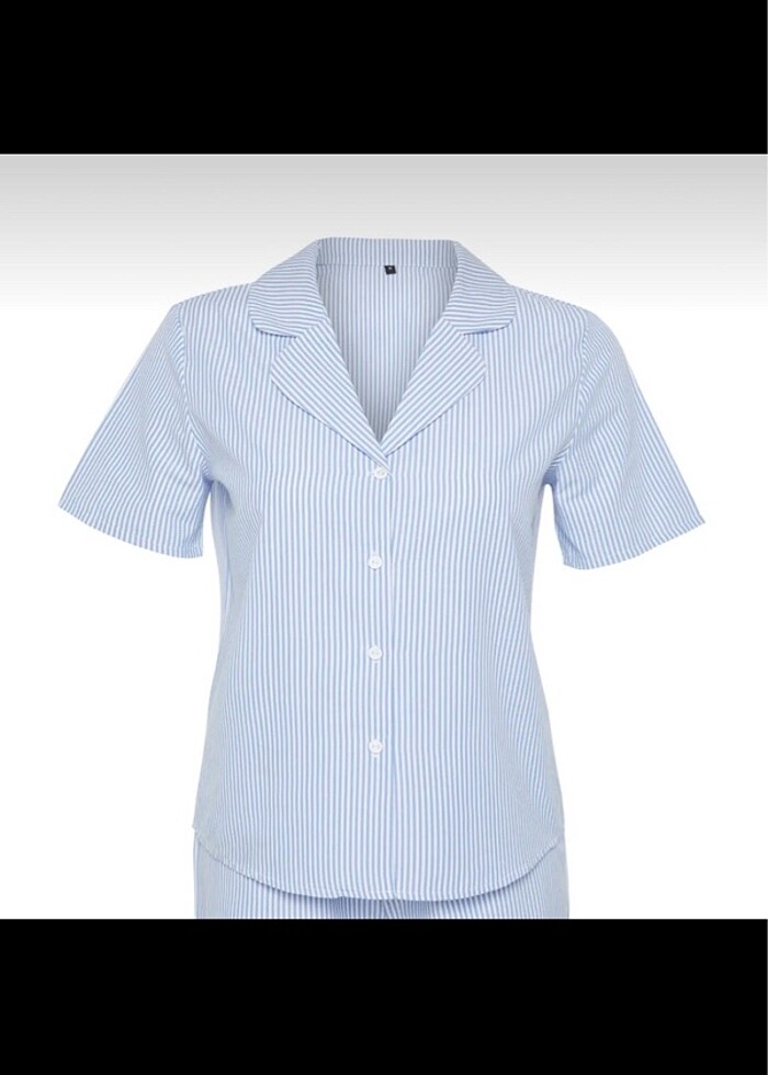 Mavi çizgili sabahlık gömlek - Görsel 3