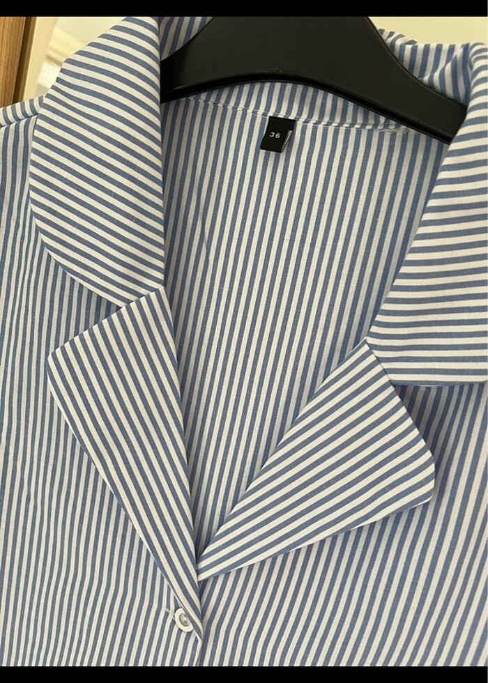 Mavi çizgili sabahlık gömlek - Görsel 5