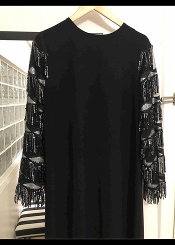 Püsküllü Siyah Gotik Uzun Elbise