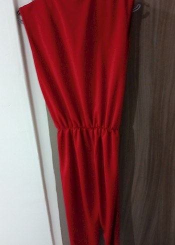 V Yakalı Kırmızı Midi Tulum - Görsel 3