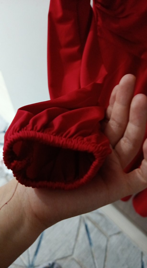 Klasik Kırmızı Midi Elbise V Yakalı - Görsel 5