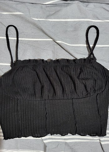 Kadın Siyah Pilili Crop Top