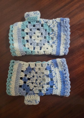 Bohem Stil Örgü Kadın Eldiveni - Mavi - Görsel 2