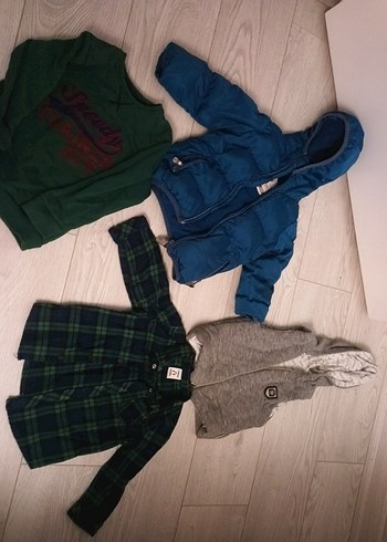 Gri Kapüşonlu Örgü Erkek Çocuk Mont - Görsel 2