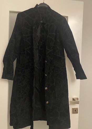 m Beden Düğmeli Siyah Süet Gotik Kadın Kaban