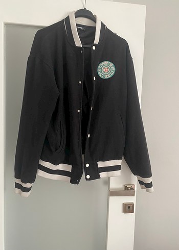Düğmeli Siyah Bomber Ceket
