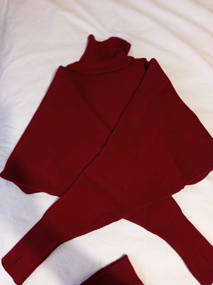 Bordo  Uzun Kollu Kadın  crop etek takım - Görsel 2