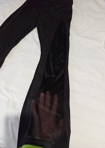 Siyah Yırtmaçlı Kadın İspanyol Paça tayt pantolon - Görsel 2