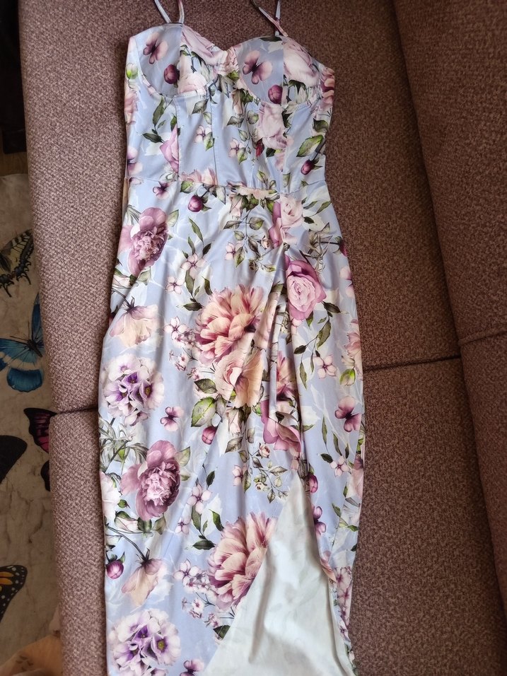 lila Drapeli Straplez Midi Bohem Elbise - Görsel 3