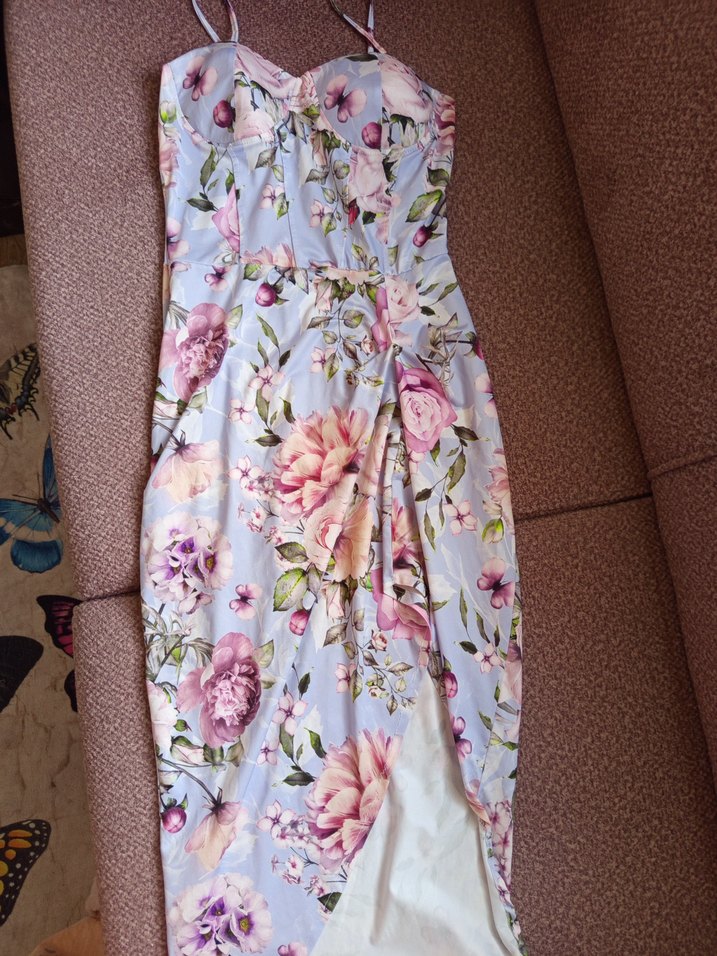 lila Drapeli Straplez Midi Bohem Elbise - Görsel 2