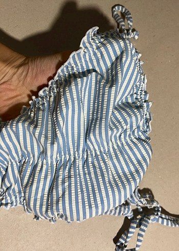 Mavi Çizgili Fırfırlı Strappy Bikini - Görsel 2