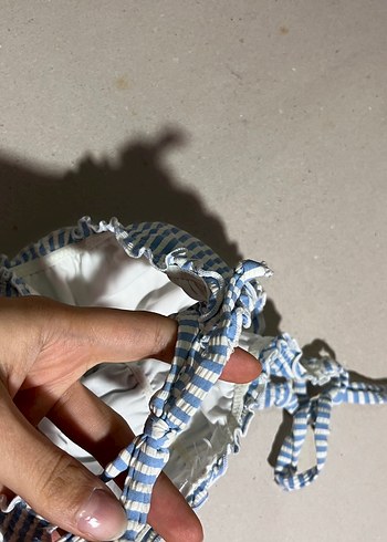 Mavi Çizgili Fırfırlı Strappy Bikini - Görsel 3