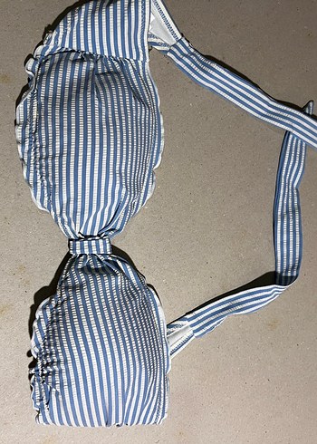 Mavi Çizgili Fırfırlı Strappy Bikini - Görsel 4