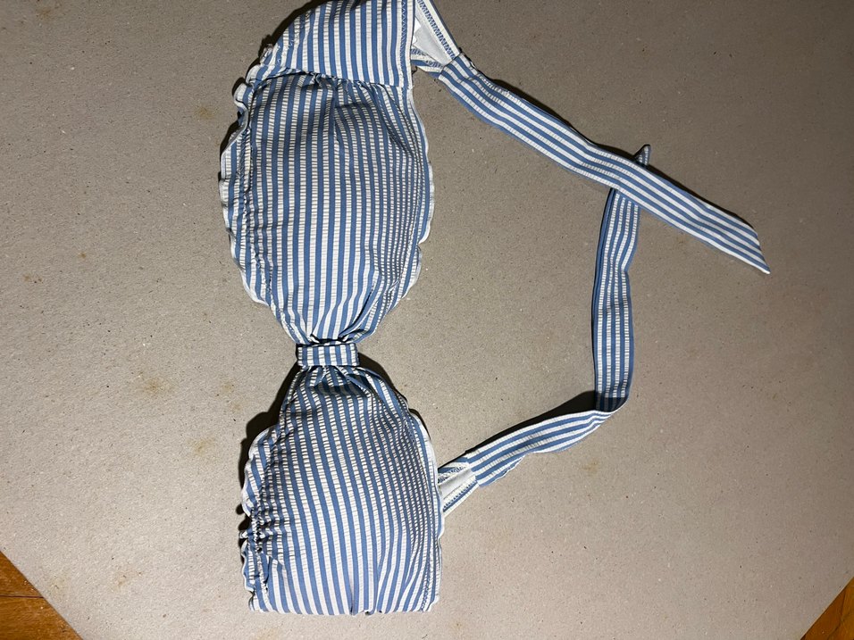 Mavi Çizgili Fırfırlı Strappy Bikini - Görsel 4