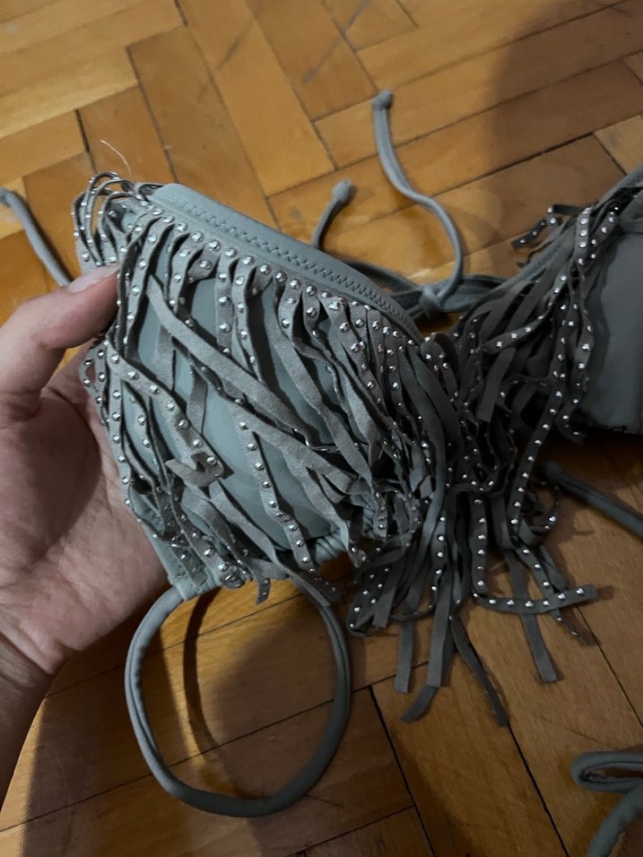 Gri Püsküllü Bohem Mini Bikini - Görsel 5