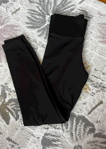 s Beden Siyah Kadın Midi Tayt Velcro Detaylı